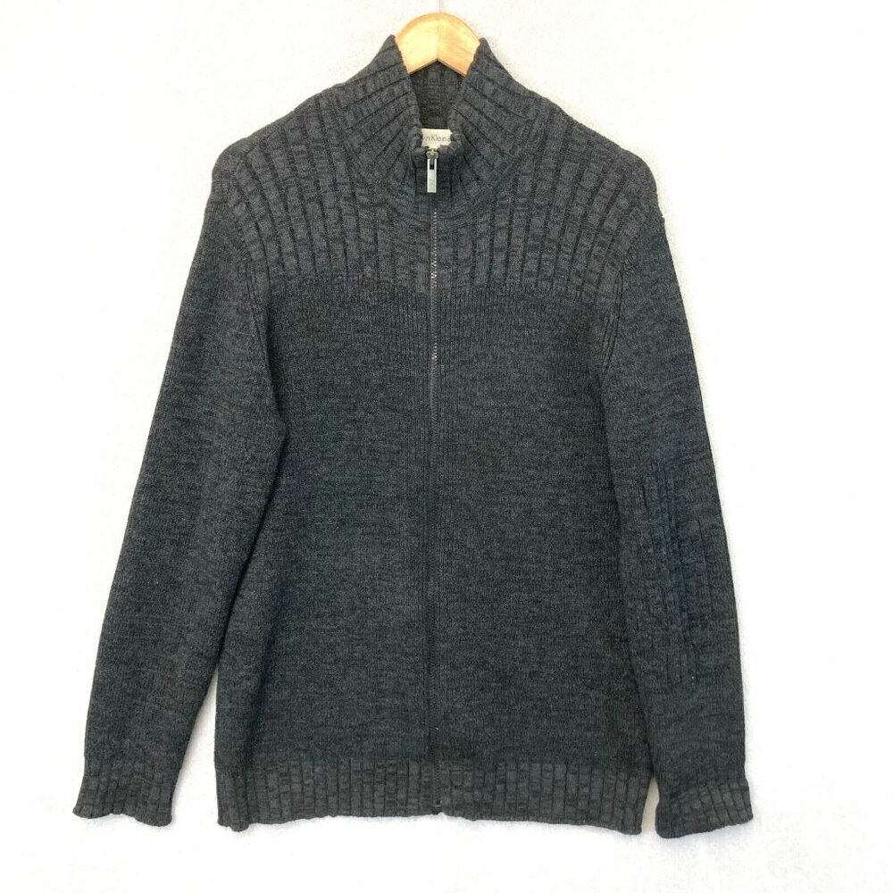 Calvin Klein Full Zip‎ Heavy Cardigan Sweater Mens Large Gray Ribbed Dad Preppy
